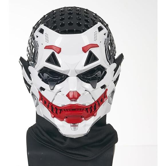 Men's Clown Mask Unisex One Size White Red Futuristic Cosplay Accessory - Picture 2 of 6